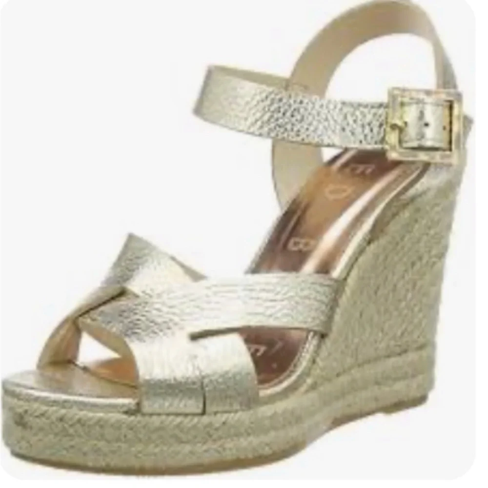 Ted Baker Metallic Gold Espadrille Wedge Sandals